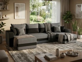 Rozkladacia sedacia súprava do U VALERIO 305x140 cm, tmavosivá/antracitová