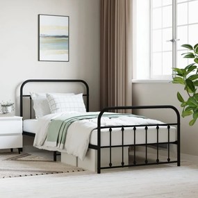 Kovový rám postele s čelom a podnožkou čierny 100x200 cm 352591