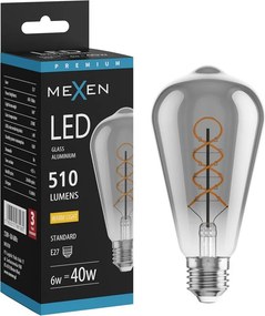 Mexen Vintis, LED filamentová žiarovka E27, ST64, 6 W, teplá biela 2700K, dymová, L162-E27-0627-70