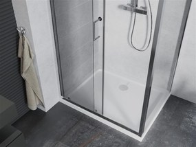 Mexen APIA, sprchový kút s posuvnými dverami 100 (dvere) x 90 (stena) cm, 5mm číre sklo, chrómový profil + slim sprchová vanička 5cm, 840-100-090-01-00-4010