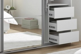 Šatníková skriňa so zrkadlom Carano, 215 cm, biela