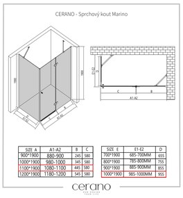 Cerano Marino, sprchovací kút 110(dvere) x 100(stena) x 190 cm, 6mm číre sklo, chrómový profil, CER-CER-422793