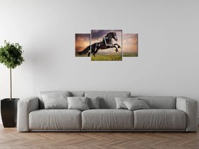 Gario Obraz s hodinami Silný čierny kôň - 3 dielny Rozmery: 90 x 70 cm
