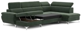 Rozkladacia rohová sedačka do U CATANIA pravá zelená s úložným priestorom