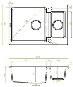 Laveo Celia, 1,5-komorový granitový drez 650x440x195 mm, béžová, LAV-SBC_430T