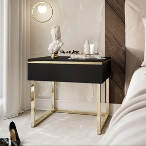 NOČNÝ STOLÍK NESSIE ČIERNY MATNÝ + ZLATÝ PODSTAVEC