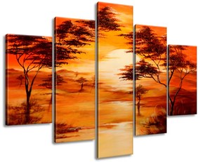 Gario Ručne maľovaný obraz Západ slnka - 5 dielny Rozmery: 150 x 105 cm