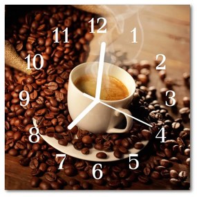 Sklenené hodiny štvorcové Šálka kávy 30x30 cm