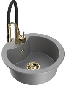 Mexen Diego, 1-komorový granitový drez 488x488x167 mm a drezová batéria Aster, šedá, 6512-71-73450-57-G