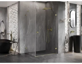 Mexen Lunar-B, pravostranný výklopný sprchový kút 90 x 80 cm, 8mm číre sklo, zlatý kartáčovaný - 832-090-080-55-00-P
