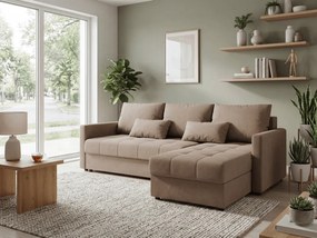Rozkladacia obojstranná sedacia súprava do L VENORIA 220x143 cm, béžová + 2 vankúšiky ZDARMA