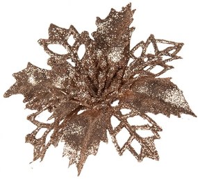 Medená trblietavá umelá dekorácia vianočná hviezda Poinsettia - Ø 9*2 cm