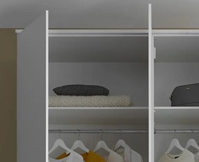 Šatníková skriňa so zrkadlom Kevo, 225 cm, biela