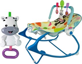 LEAN Toys Hojdacie kreslo 2v1 Modrá Zebra Zvuky Vibrácie