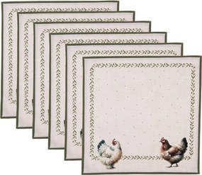 6ks béžový obrúsok so sliepočkami Barnyard Chicken - 40*40 cm