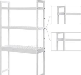 Nastaviteľná bambusová polica do kúpeľne, 63 x 26 x 163 cm, biela