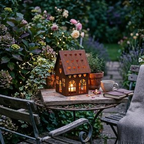 Hrdzavý svietnik v tvare domčeka Rustic Charm - 12*12*18 cm