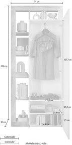 Šatníková skriňa LENOR 91x209 cm biela/šedá betónový dekor