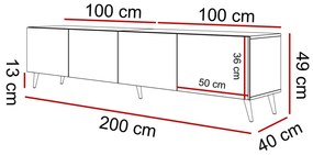 TV skrinka DOROTHY kašmír na nožičkách 200cm kašmír
