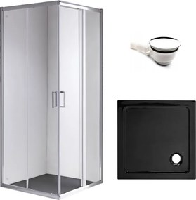 BPS-koupelny Štvorcový sprchovací kút HYD-SK93B 90x90 chróm/transparent + vanička HYD-SSV-ST02B čierna