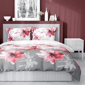 Bavlnená posteľná bielizeň s krásnym vzorom červeno-ružových kvetín 3 časti: 1ks 160x200 + 2ks 70x80 Ružová