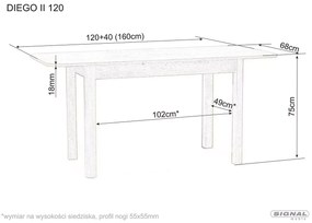 Signal Jedálenský stôl DIEGO II, dub SONOMA, 120(160)x68