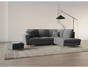 Svetlosivá zamatová rozkladacia/s úložným priestorom rohová pohovka (pravý roh/do L) Kyoto – Cosmopolitan Design