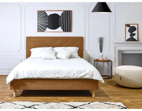 Oranžová čalúnená dvojlôžková posteľ s roštom 140x190 cm Romane – Bobochic Paris