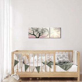 Ružový obraz stromu (s hodinami) (90x30 cm)