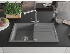 Mexen Bruno, 1-komorový granitový drez s odkvapkávačom 795x495x200 mm a chrómová batéria Duero, šedá, 6513-71-671600-00