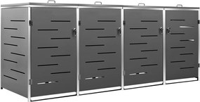 vidaXL Ohrada na 4 odpadkové koše 276,5x77,5x112,5 cm nerezová oceľ