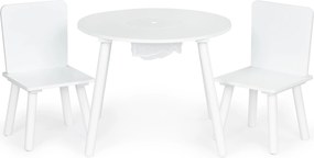 ECOTOYS detský stolík + 2 stoličky, biely skandinávsky set so sieťovým úložiskom