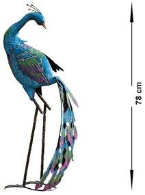 Záhradná kovová figúrka Peafowl, 78 cm, modrá