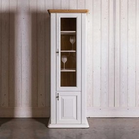 Biela vitrína na poháre z masívu s otváraním vpravo, 64x47x210 cm