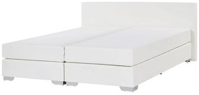 Biela kožená kontinentálna posteľ 160 x 200 PRESIDENT Beliani