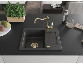 Mexen Enzo, 1-komorový granitový drez 576x465x174 mm a drezová batéria Carla, čierna škvrnitá, 6506-76-670700-50