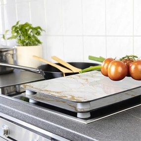 Sada 2 sklenených krytov na sporák v bielo-zlatej farbe Wenko Marble, 52 x 30 cm