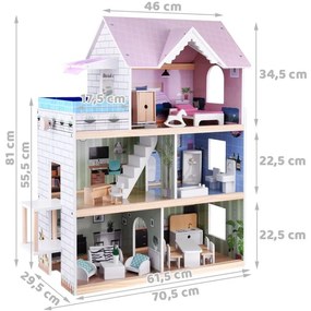 Jokomisiada Drevený domček pre bábiky + bazén, výťah, nábytok ZA4835
