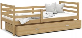 Vulpi Detská posteľ Jung 160x80 s bariérkou, roštom, matracom a úložným boxom - prírodná