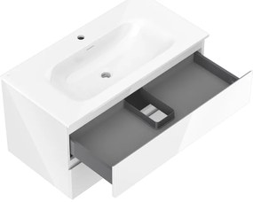 Mexen Orio, kúpeľňová skrinka 90 cm s umývadlom Vela, 2 zásuvky, biela lesklá, 91A10-09047-2-BFF00-W23M00