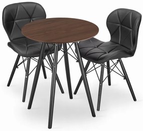 Jedálenský stôl TODI jaseň 60 cm s dvoma stoličkami LAGO zamatové čierne, ekokoža