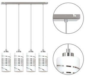 Závesné svietidlo Cobi, 4x biele sklenené tienidlo so vzorom, ch