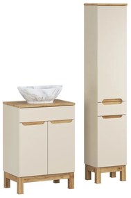 Koupelnová sestava Bali Casad Pati s deskou, umyvadlem a skříňkami 60 cm kašmírová/dub wotan
