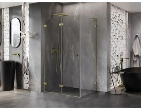 Mexen Lunar-F L, 1-krídlový sprchový kút so skladacími dverami, ľavý, 95 x 80 cm, 8mm číre sklo, zlatý lesklý profil, 836L-095-080-50-00-L