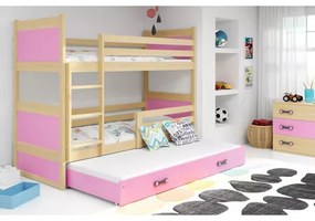 Detská poschodová posteľ s výsuvnou posteľou RICO 200x90 cm Ružová Borovica