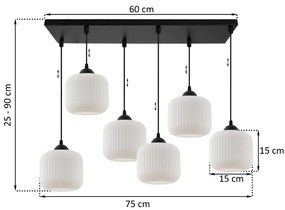 Závesné svietidlo Riffle, 6x biele sklenené tienidlo, b