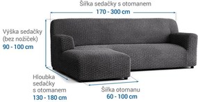 Bielastické poťahy MOSAICO tmavosivé sedačka s otomanom vľavo (š. 170 - 300 cm)