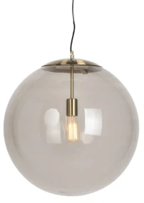 Moderné závesné svietidlo mosadz s dymovým sklom 50 cm - Ball