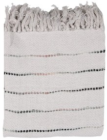 Béžový bavlnený pléd so pruhmi a strapcami - 125*150 cm