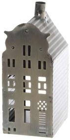 Mosadzný antik kovový domček na sviečku Canie - 7*7*10 cm